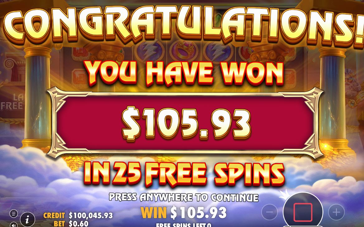 Win total shown after the cascade chain ends
