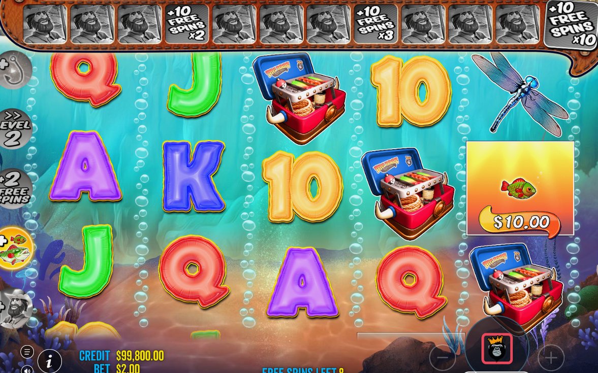 Fish symbols carrying MONEY values during Free Spins