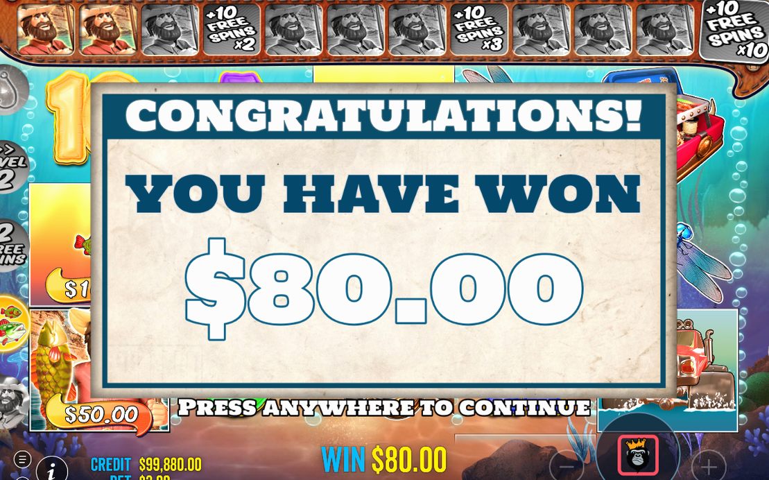 Win screen with total money paid for the round
